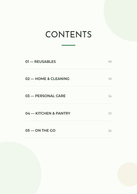 Eco-Friendly Products — Contents page