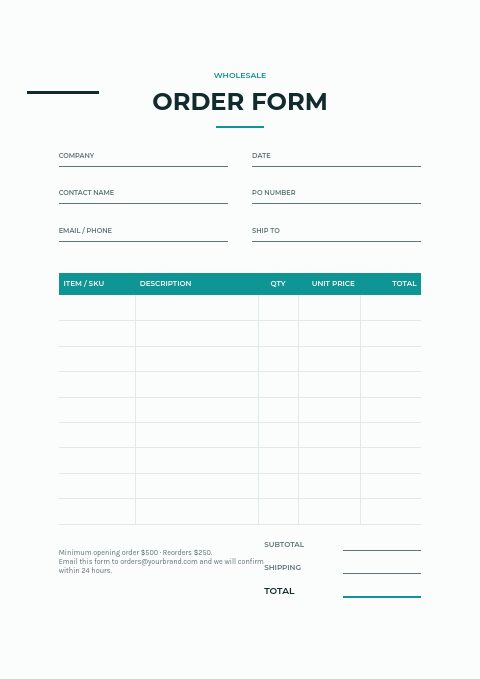 Eyewear — Order form page