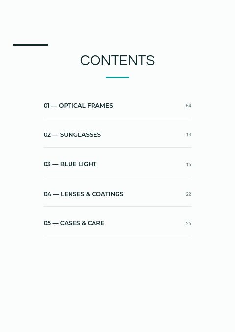 Eyewear — Contents page