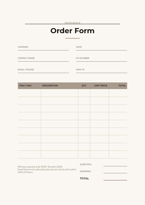 Fashion — Order form page