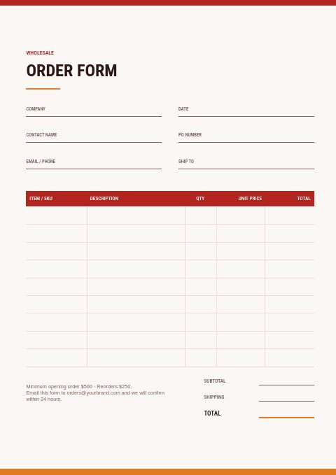 Fire Protection — Order form page