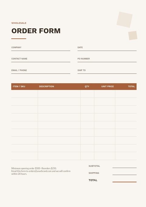 Flooring & Tile — Order form page
