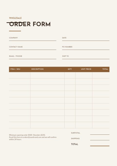 Furniture — Order form page