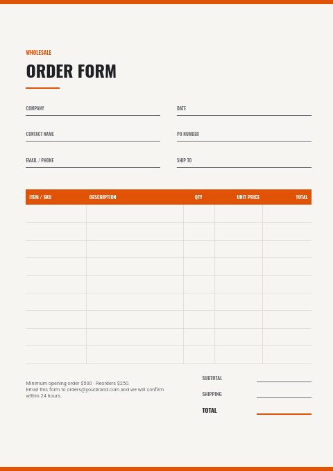 Hardware & Tools — Order form page