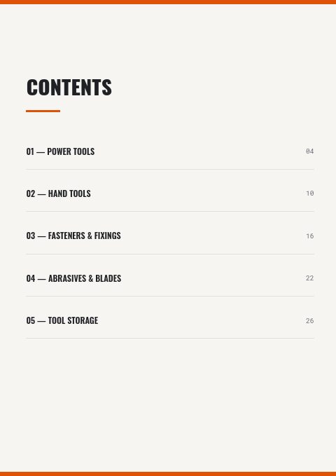 Hardware & Tools — Contents page