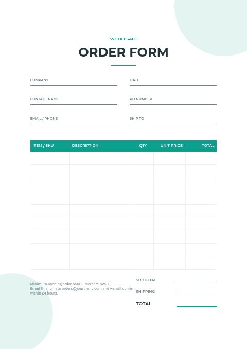Health & Beauty — Order form page
