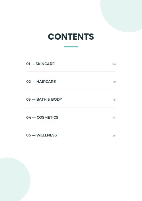 Health & Beauty — Contents page