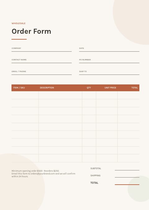Home & Garden — Order form page