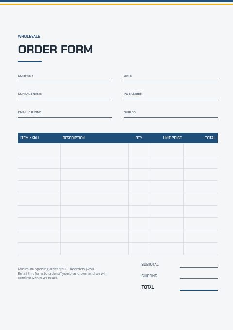 Industrial Supplies — Order form page