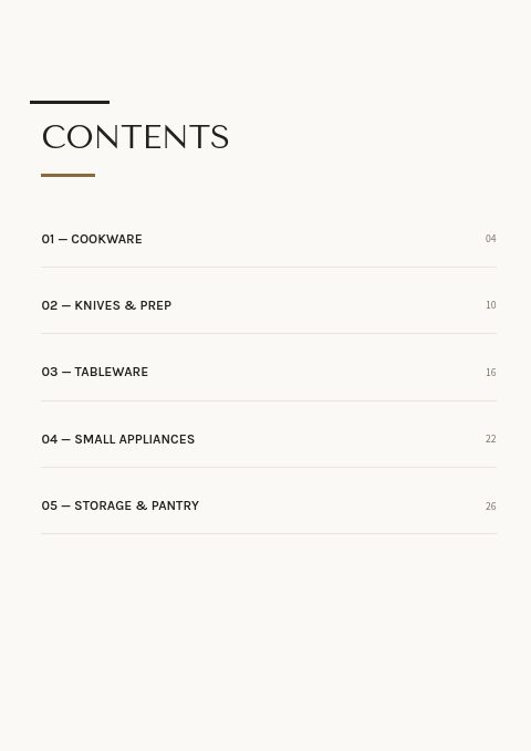 Kitchen & Dining — Contents page