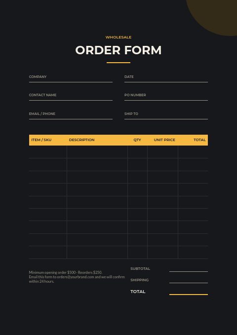 Lighting — Order form page