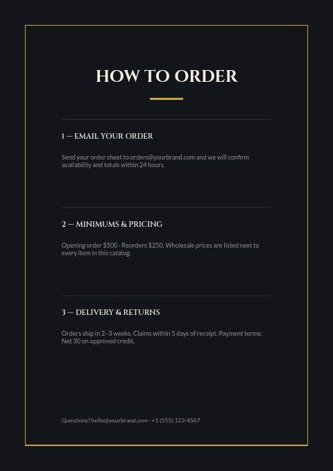 Dark Luxury — How to order page