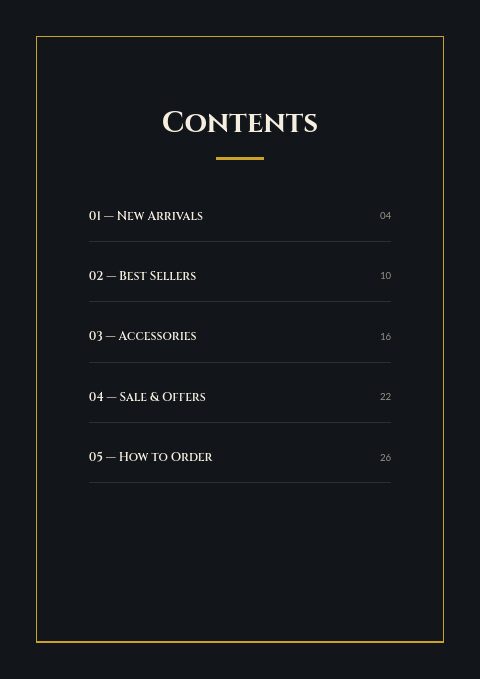 Dark Luxury — Contents page