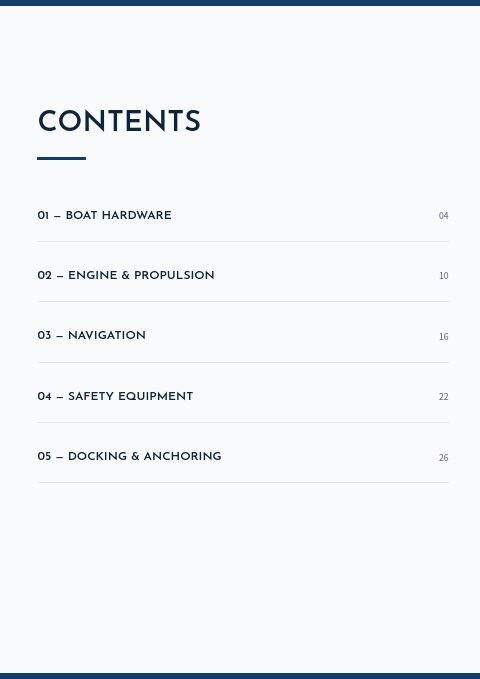 Marine & Boating — Contents page
