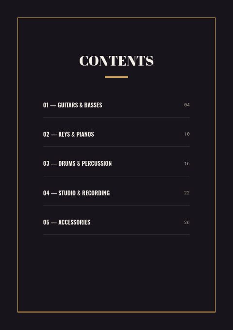 Music & Instruments — Contents page