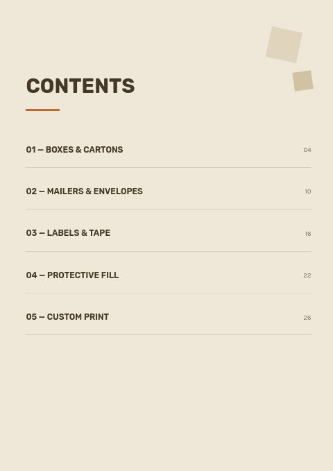 Packaging — Contents page