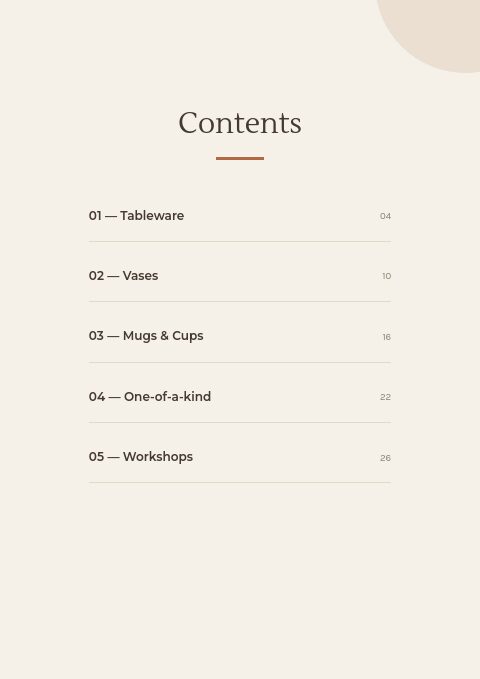 Studio Clay — Contents page