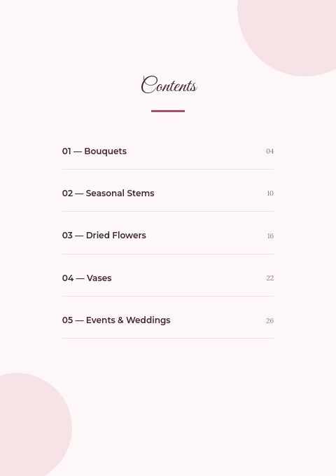 Bloom & Stem — Contents page