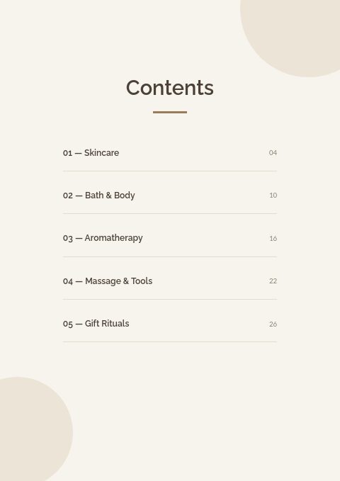 Spa & Wellness — Contents page