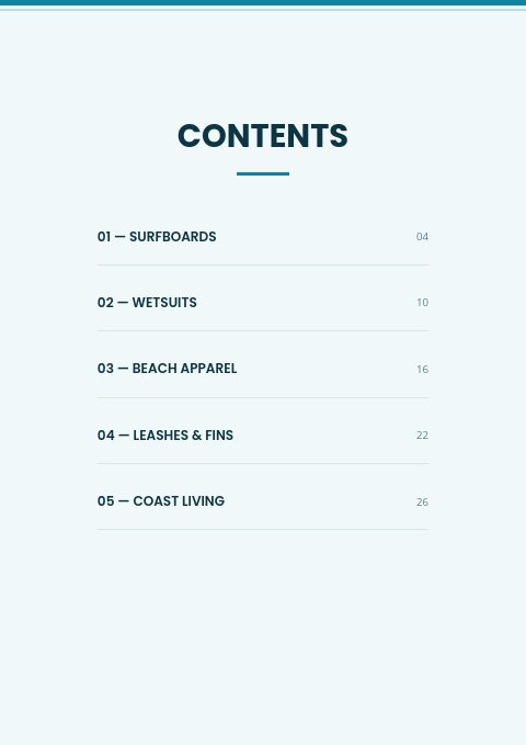 Surf & Coast — Contents page