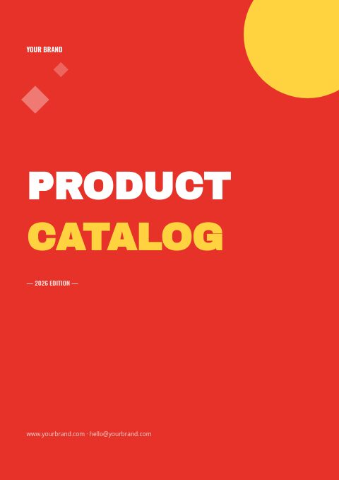 Bold Retail catalog cover: PRODUCT CATALOG in white and yellow Archivo Black on solid red with a yellow circle