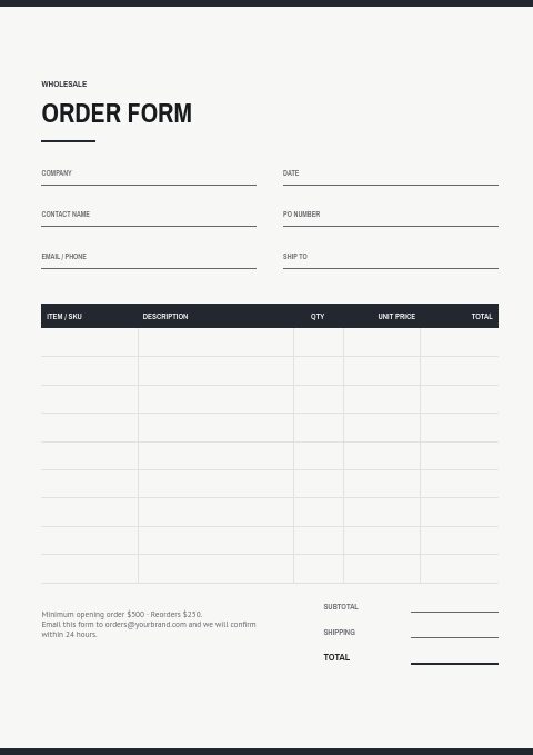 Safety Equipment — Order form page