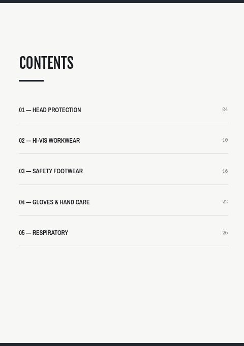 Safety Equipment — Contents page