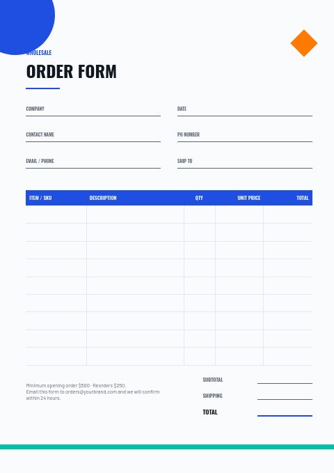 Sports & Outdoors — Order form page