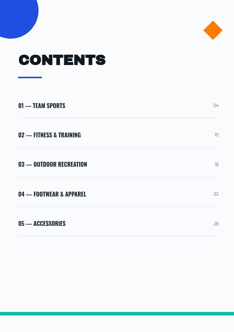 Sports & Outdoors — Contents page