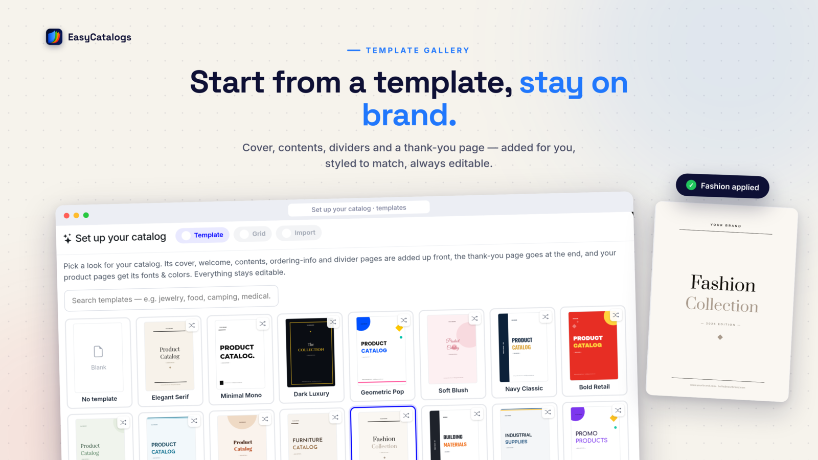 The catalog template gallery