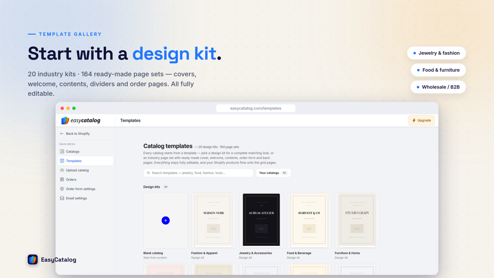 Die Vorlagengalerie mit Design-Kits